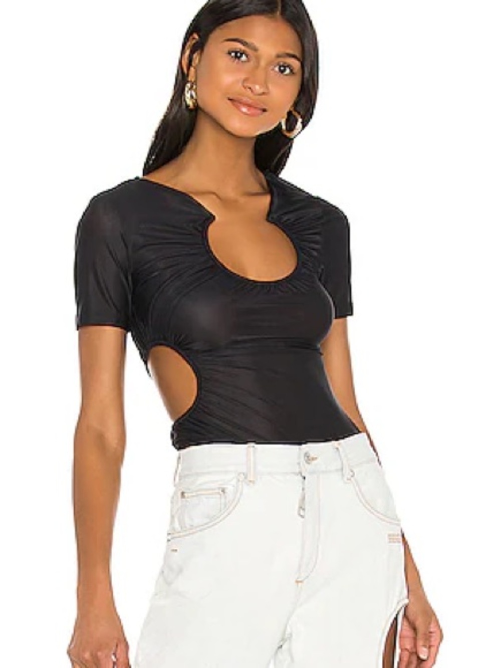 Off-White Black Swiss Cheese Fitted Top Size S (40) Sheer Y2K Bratzcore Concert